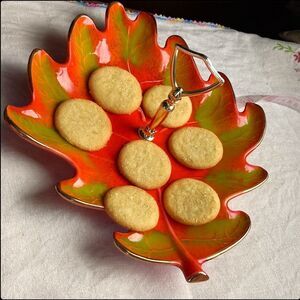 Vintage 1960’s Maple Leaf Serving Tray #803 California Pottery glazed Orange Gre